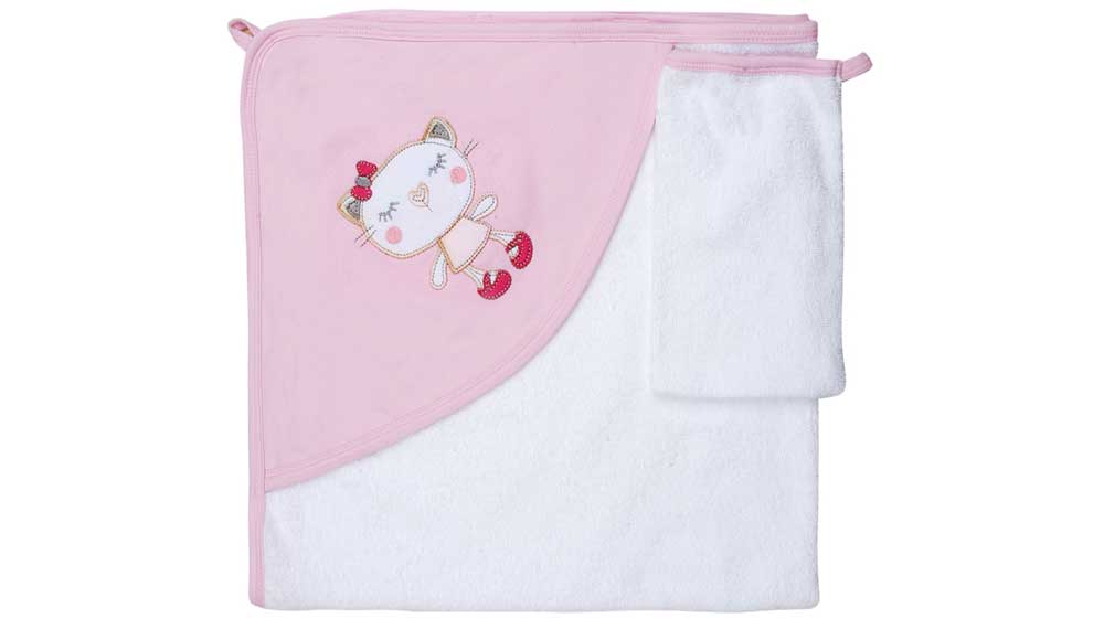 Produktbillede af Casadecor Hættehåndklæde og vaskehandske til baby Kat på tilbud i høj kvalitet