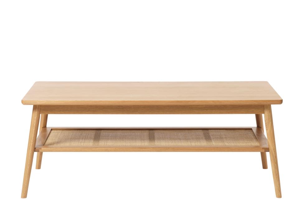 Barrali sofabord m. 1 hylde natur rattan egefinér og egetræ 60x120