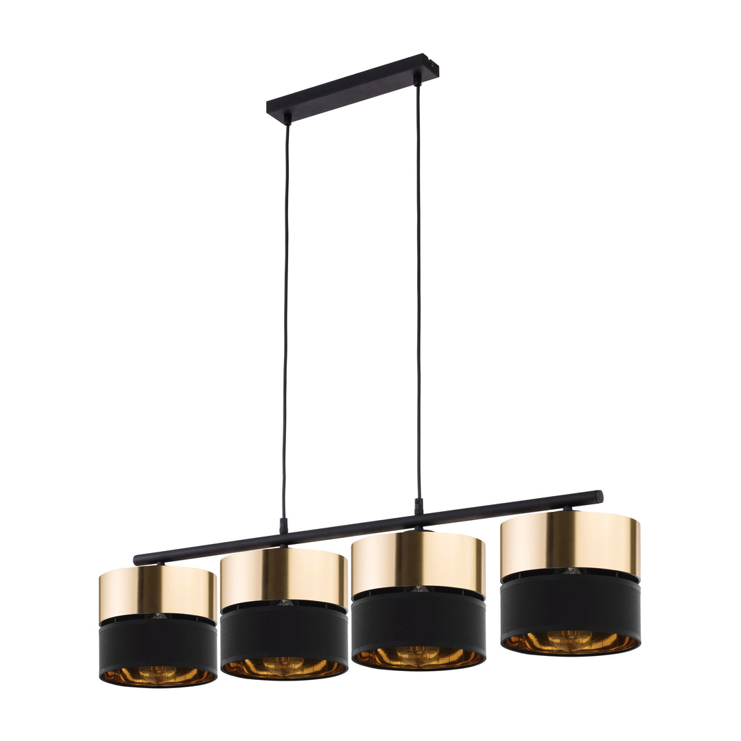 TK Hilton loftlampe m. 4 skærme guld metal og sort stof