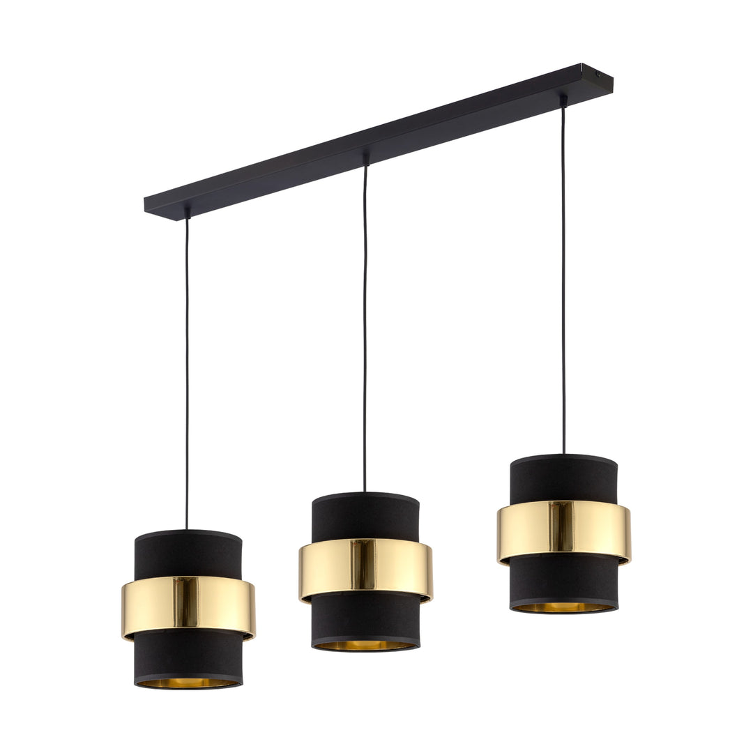 TK Calisto loftlampe m. 3 skærme sort stof og guld stål