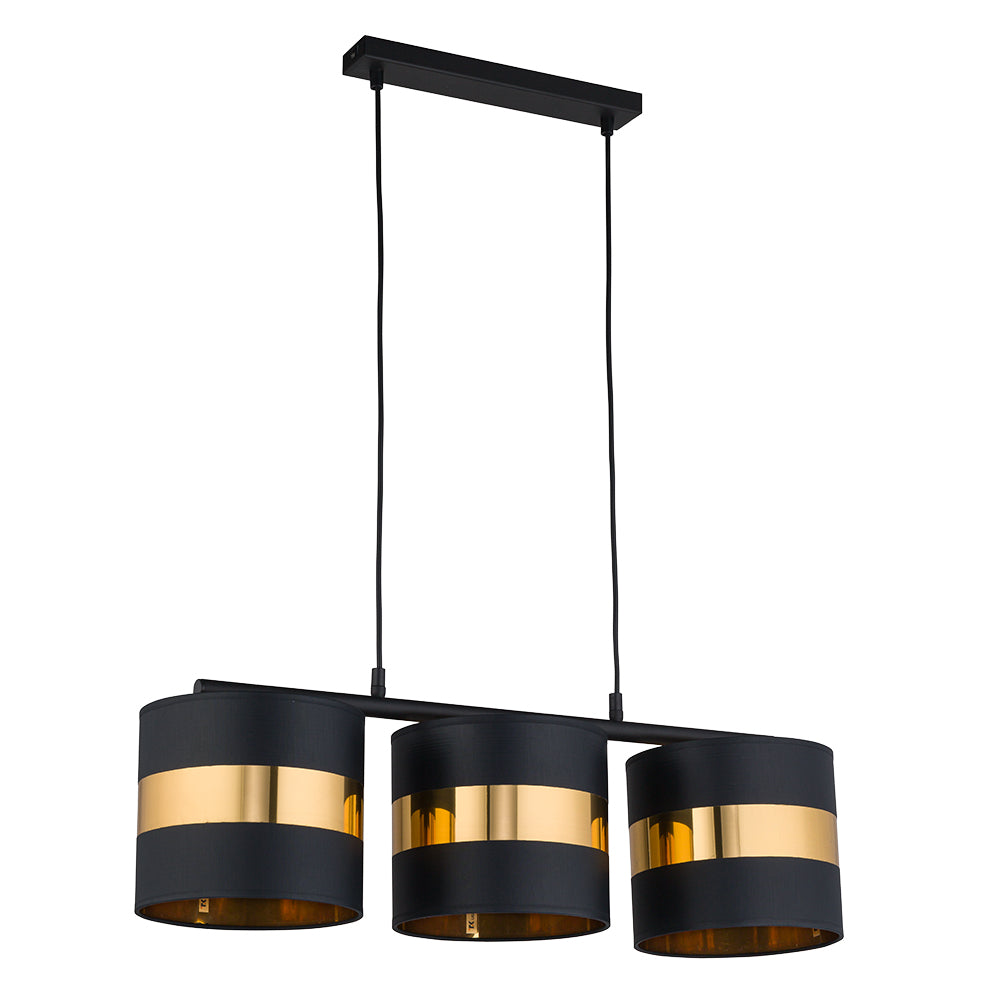 TK Paris loftlampe m. 2 skærme sort stof og guld metal