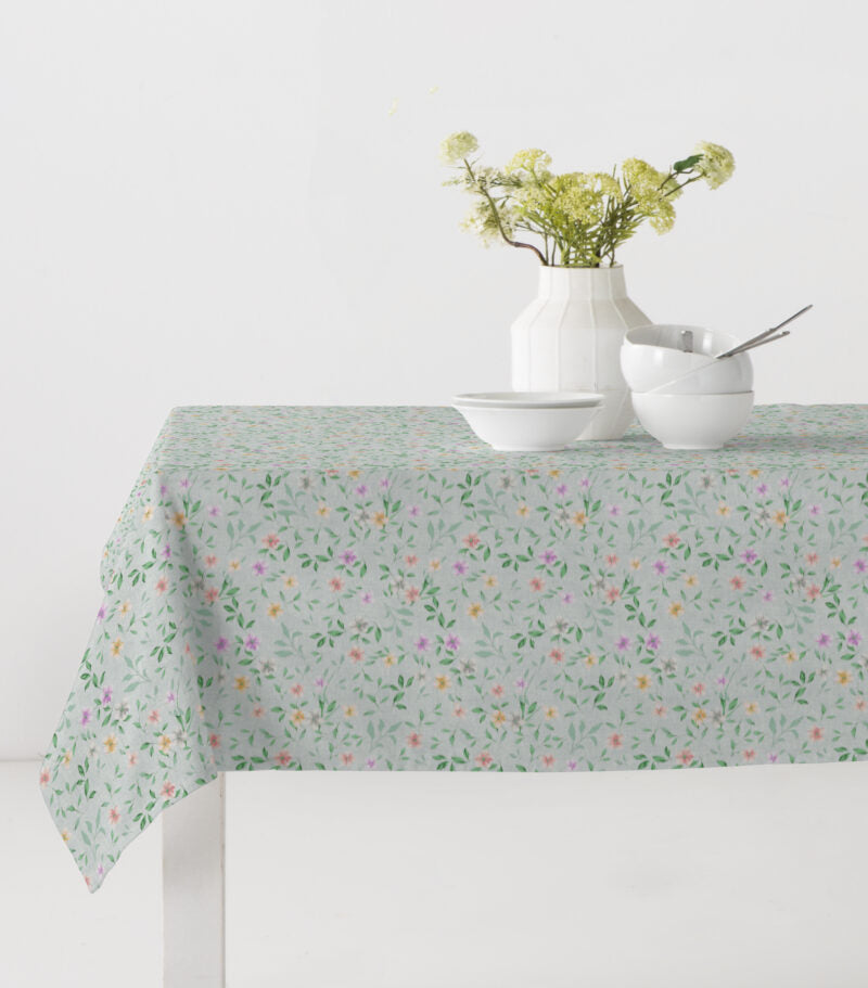 Produktbillede af Engholm Textiles Akryldug med antislip Småblomstret turkis i metermål i premium kvalitet