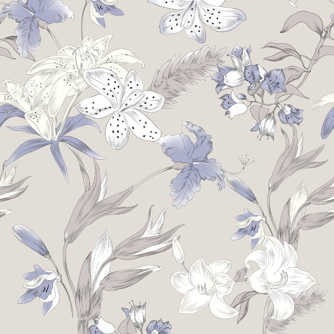 Produktbillede af Engholm Textiles Akryldug med antislip Blå blomster i metermål i premium kvalitet