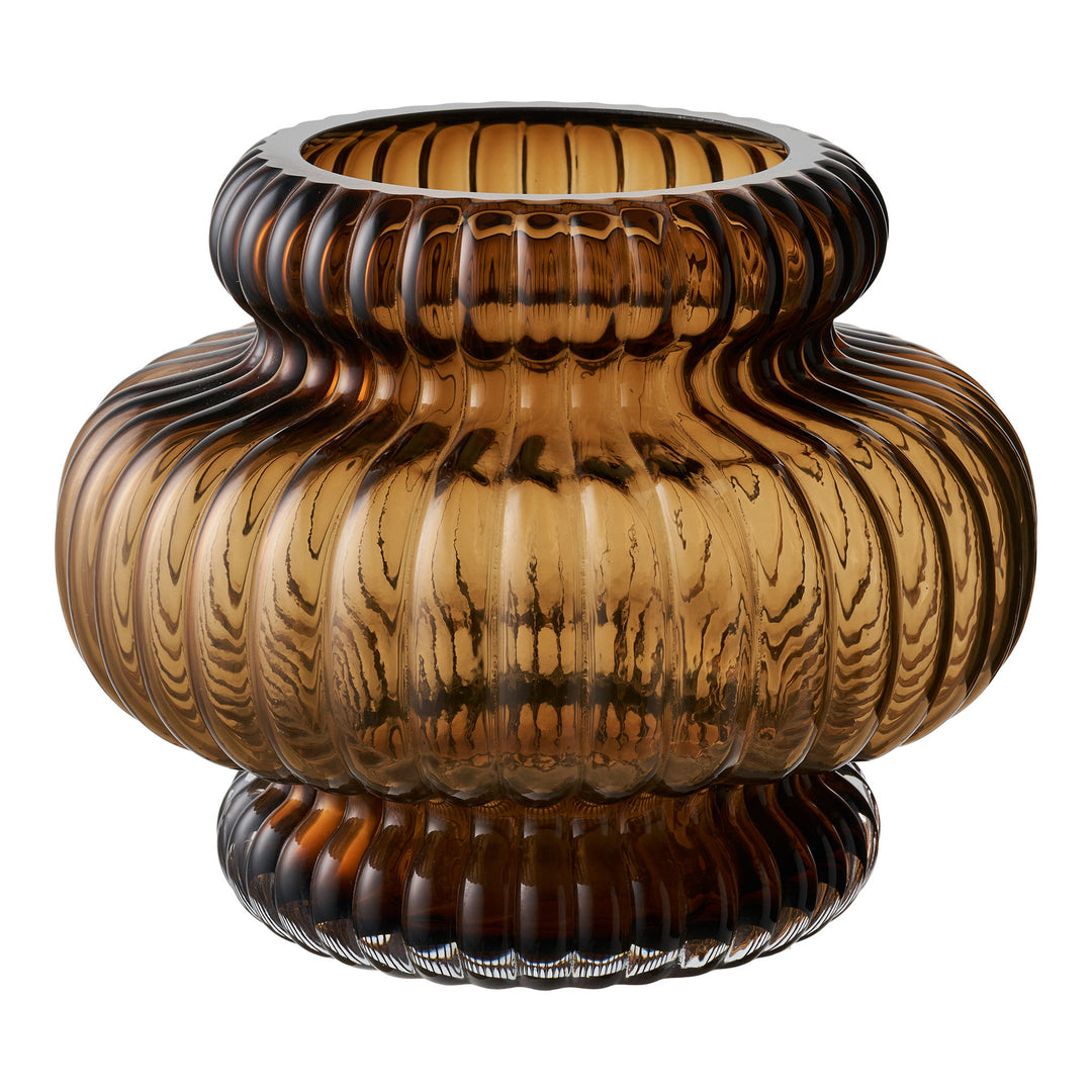HOUSE NORDIC vase rund røgfarvet brun mundblæst glas H:16
