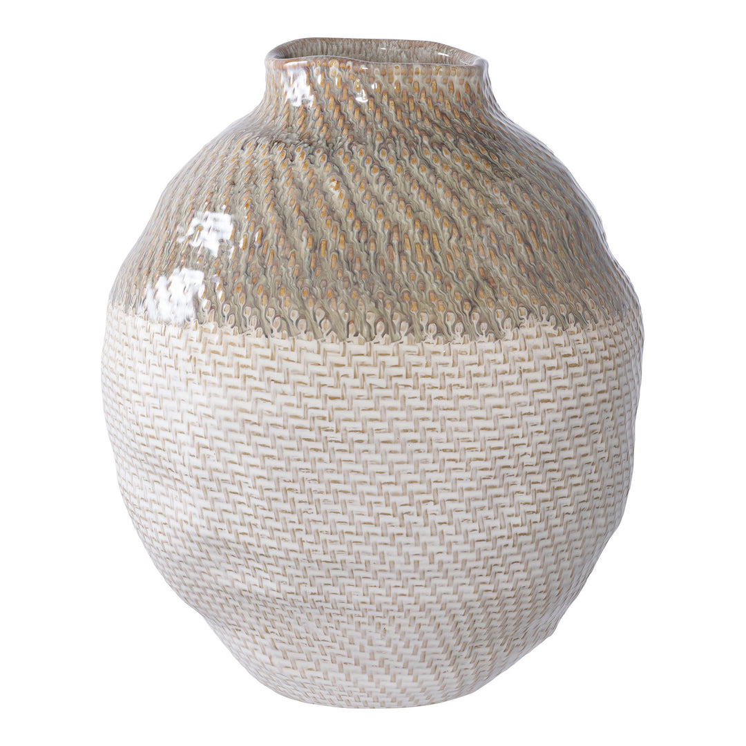 HOUSE NORDIC vase rund hvid/grøn keramik Ø26x30,5