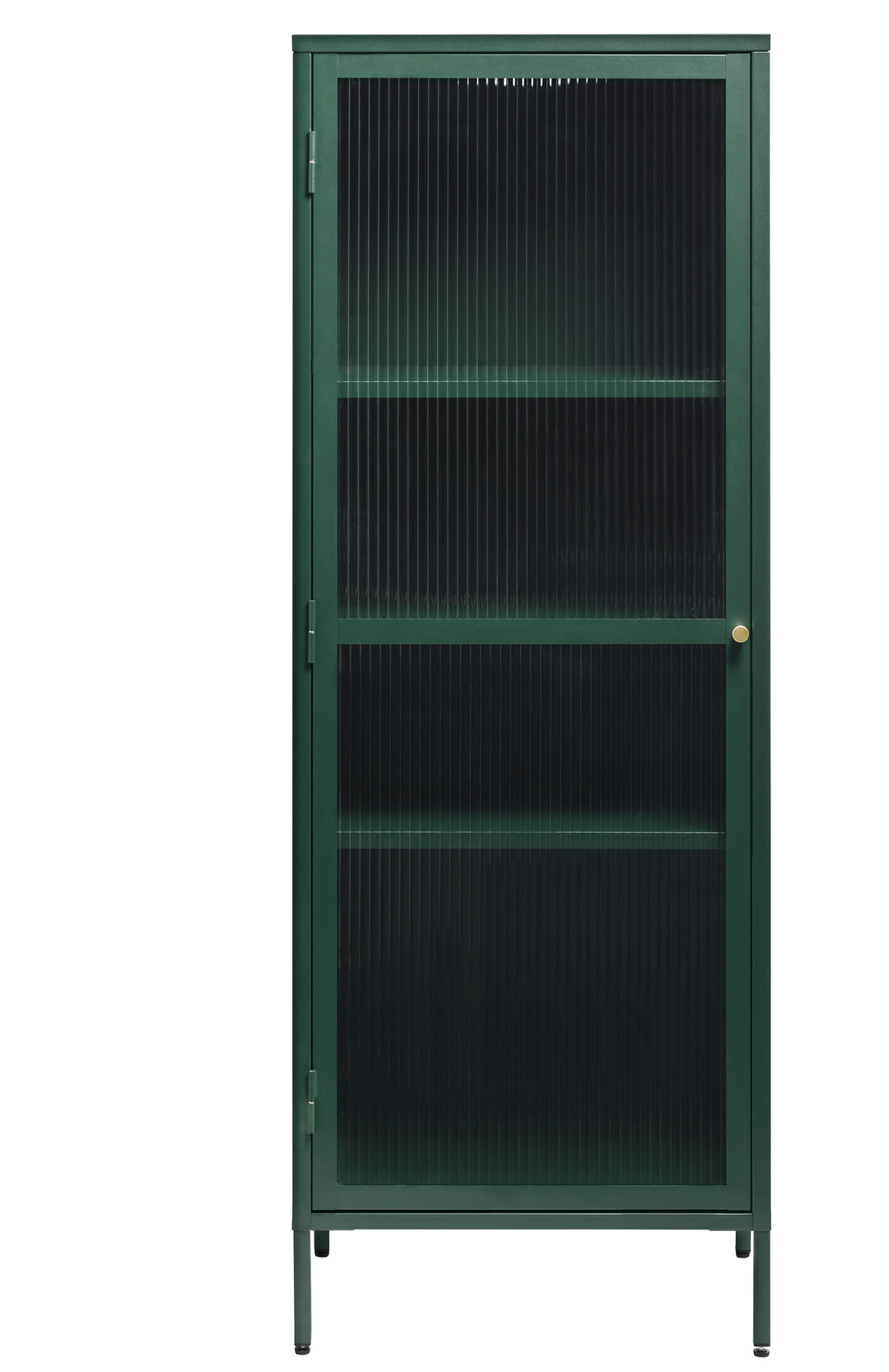 Produktbillede af Bronco glasskab venstre m. 1 låge og 3 hylder riflet glas og grangrøn metal H:160 i premium kvalitet