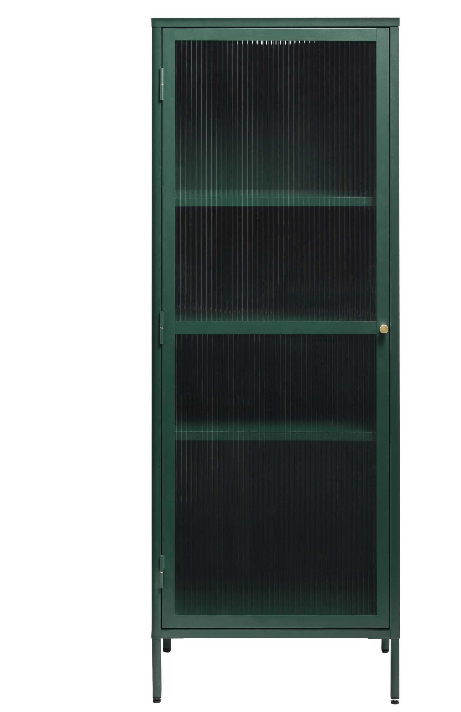 Produktbillede af Bronco glasskab venstre m. 1 låge og 3 hylder riflet glas og grangrøn metal H:160 i premium kvalitet