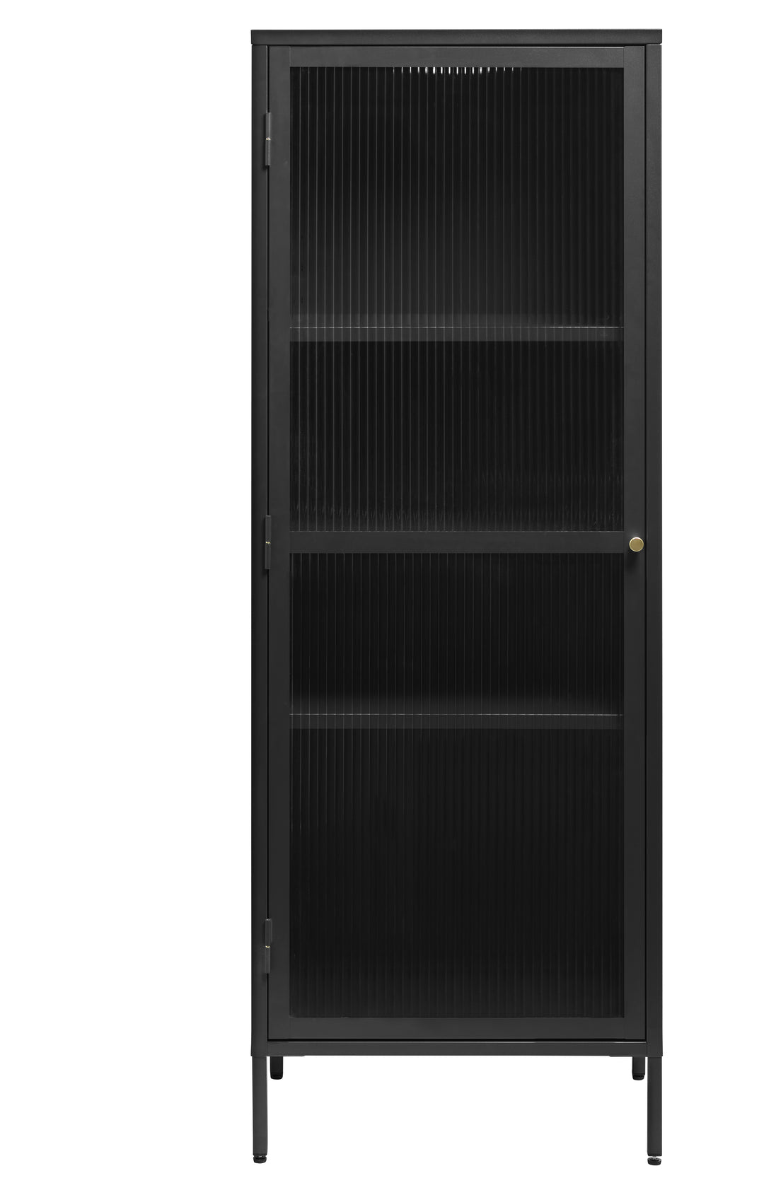 Bronco glasskab venstre m. 1 låge og 3 hylder riflet glas og sort metal H:160