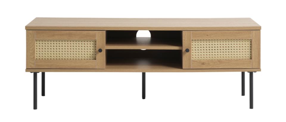 Pensacola TV-bord m. 2 låger og 1 hylde natur eg melamin og polyrattan 120x40