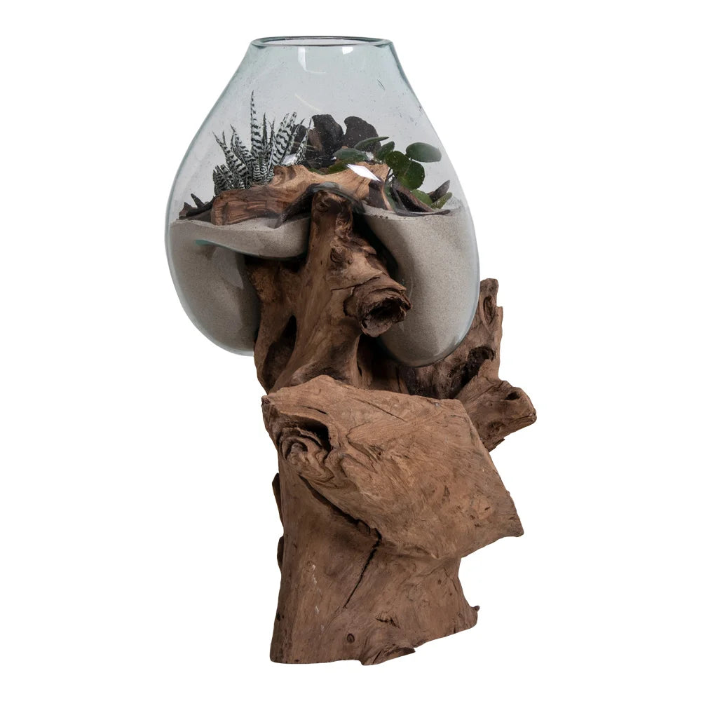 HOUSE NORDIC San Marino Vanddråbe skulptur glas/natur teaktræ/stål H:50cm