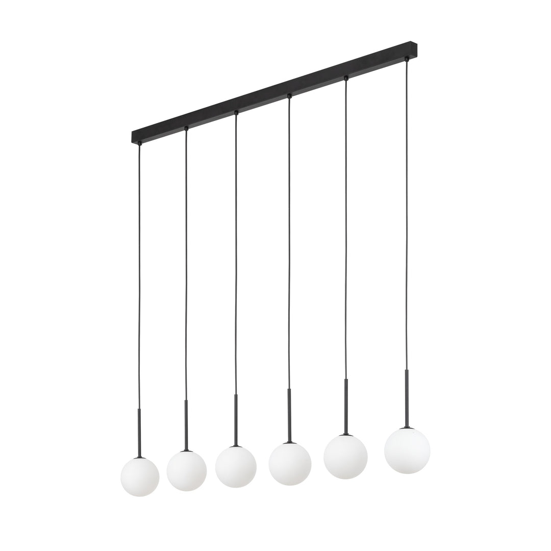 TK Martin loftlampe m. 6 skærme hvid glas og sort metal