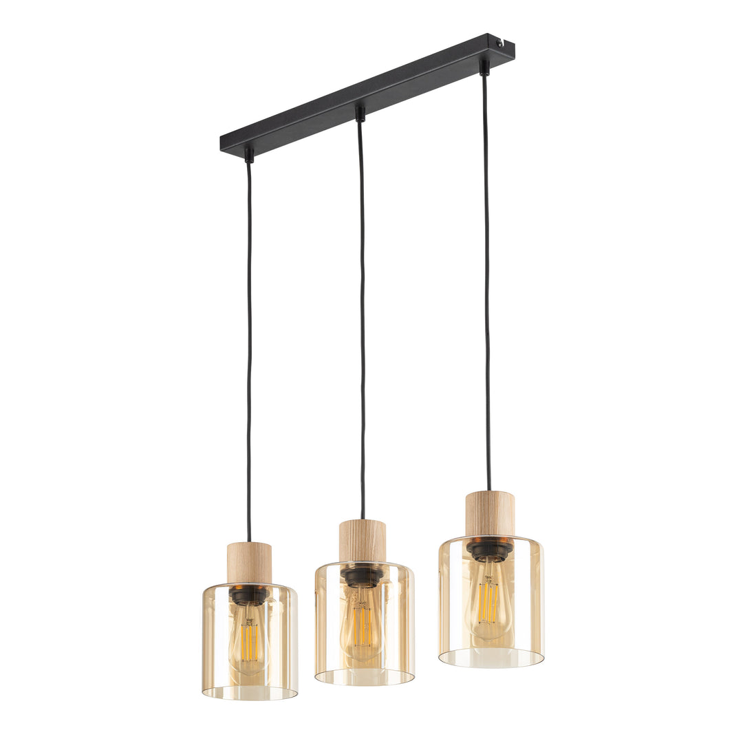 TK Orson loftlampe m. 3 skærme glas og træ