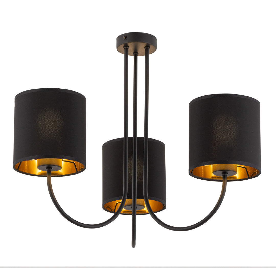 TK Torens loftlampe m. 3 skærme sort stof og sort metal