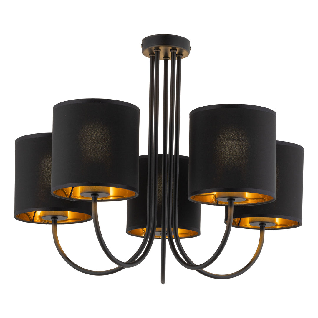 TK Torens loftlampe m. 5 skærme sort stof og sort metal