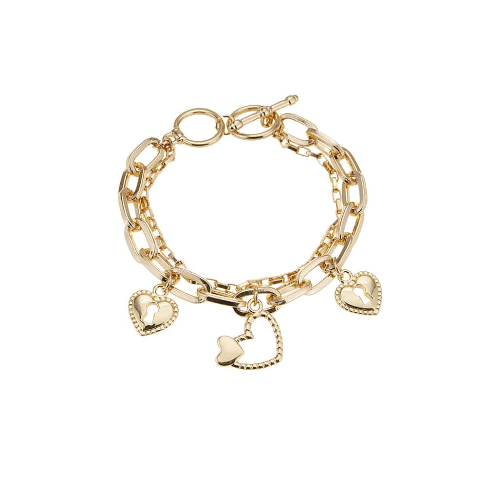 Produktbillede af Køb Armbånd dobbelt med hjerter-formet charms på tilbud