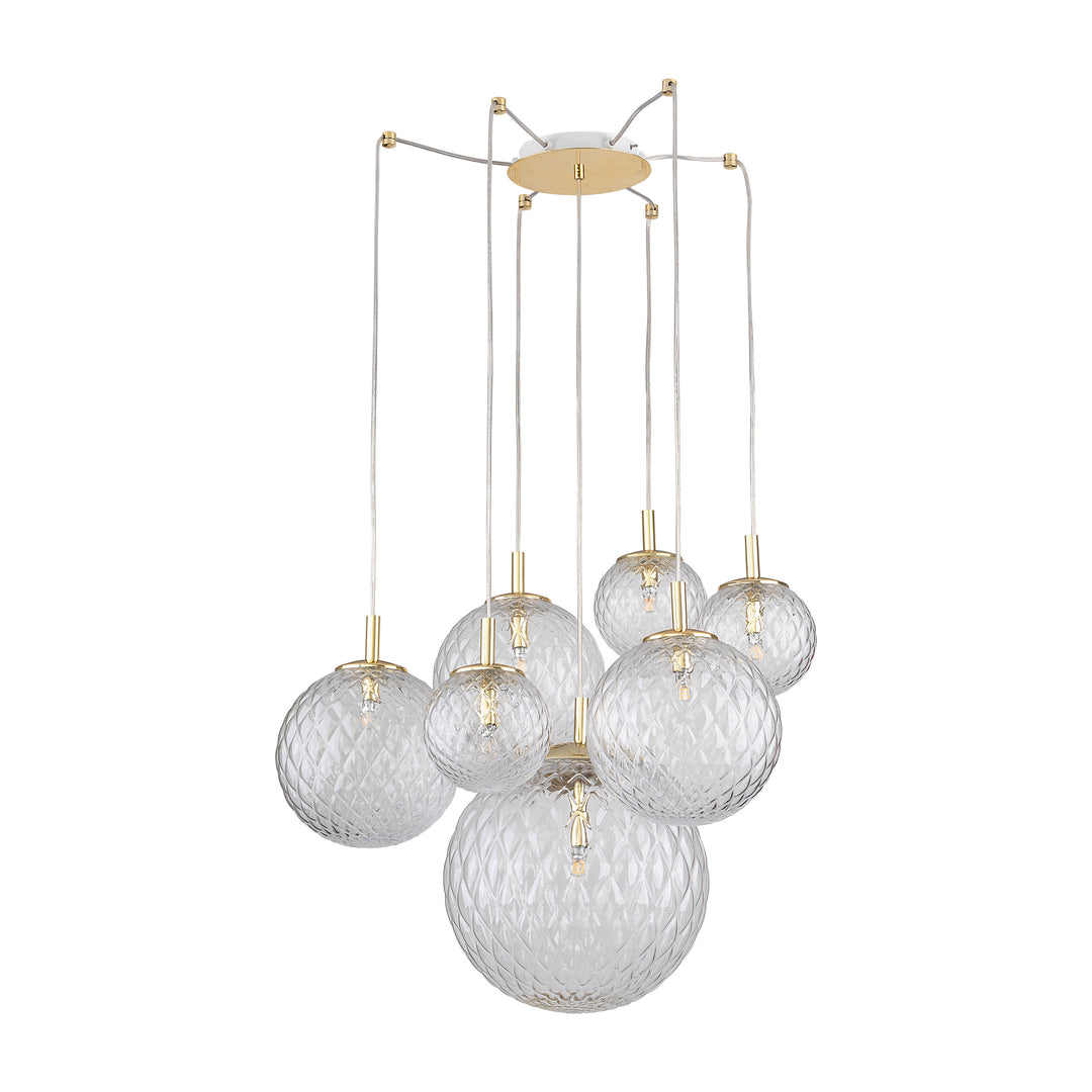 TK Cadix loftlampe m. 7 skærme glas og guld stål