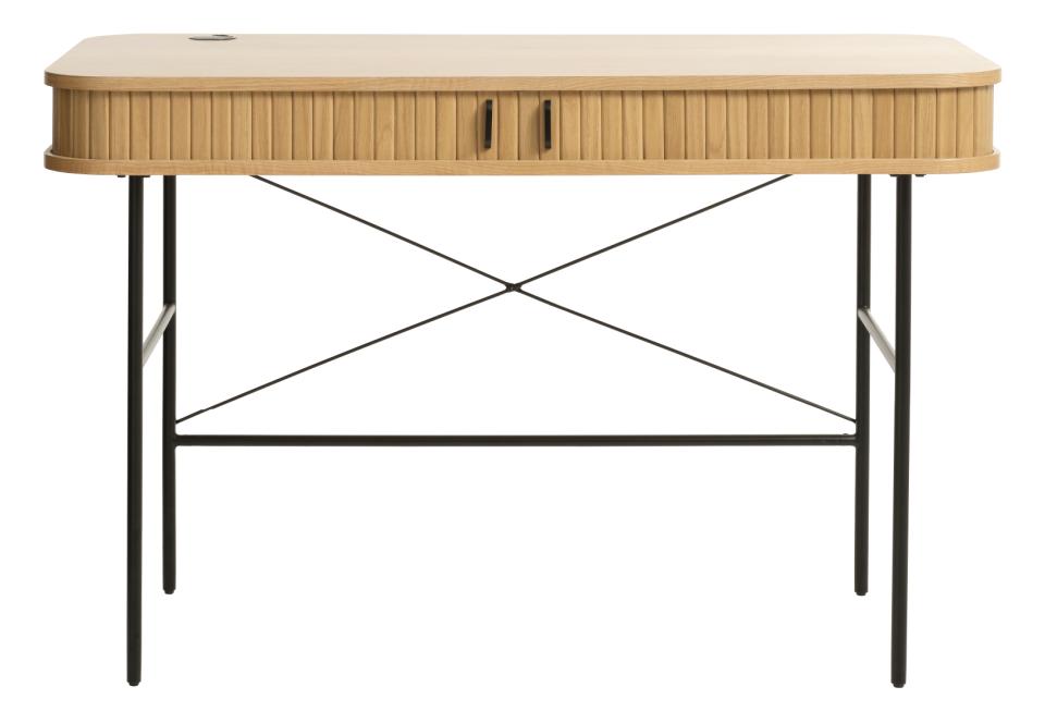 Nola skrivebord m. 2 skydelåger natur egetræsfinér og sort metal 60x120