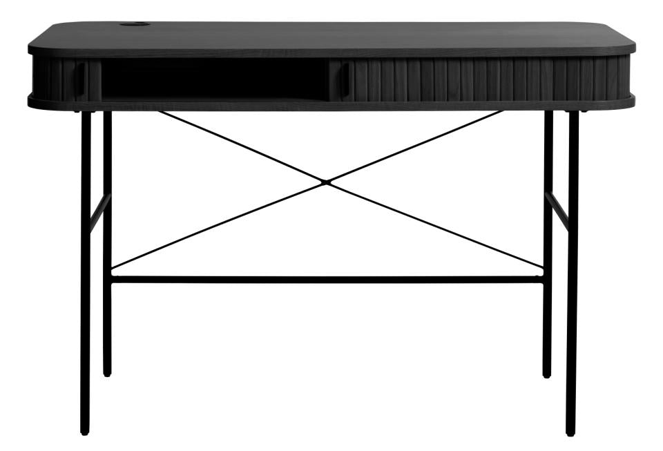 Nola skrivebord m. 2 skydelåger sort egetræsfinér og sort metal 60x120