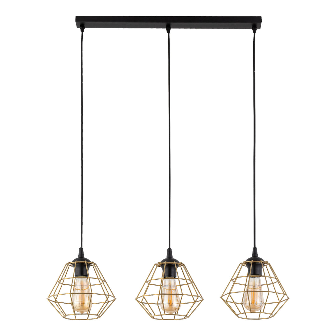TK Diamant loftlampe m. 3 skærme guld stål