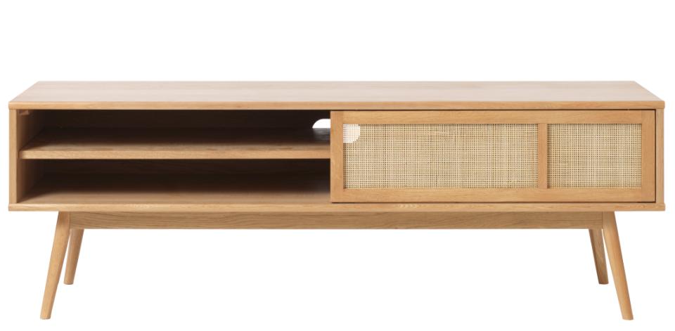 Barrali TV-bord m. 1 skydelåge og 1 hylde natur rattan og egetræ 150x45
