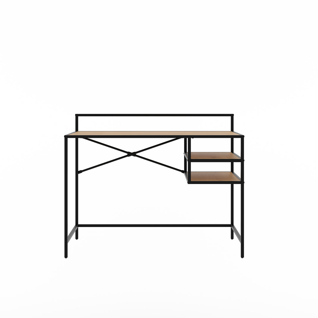 Altino skrivebord m. 2 hylder natur villdeg melamin og sort metal 110x56,8
