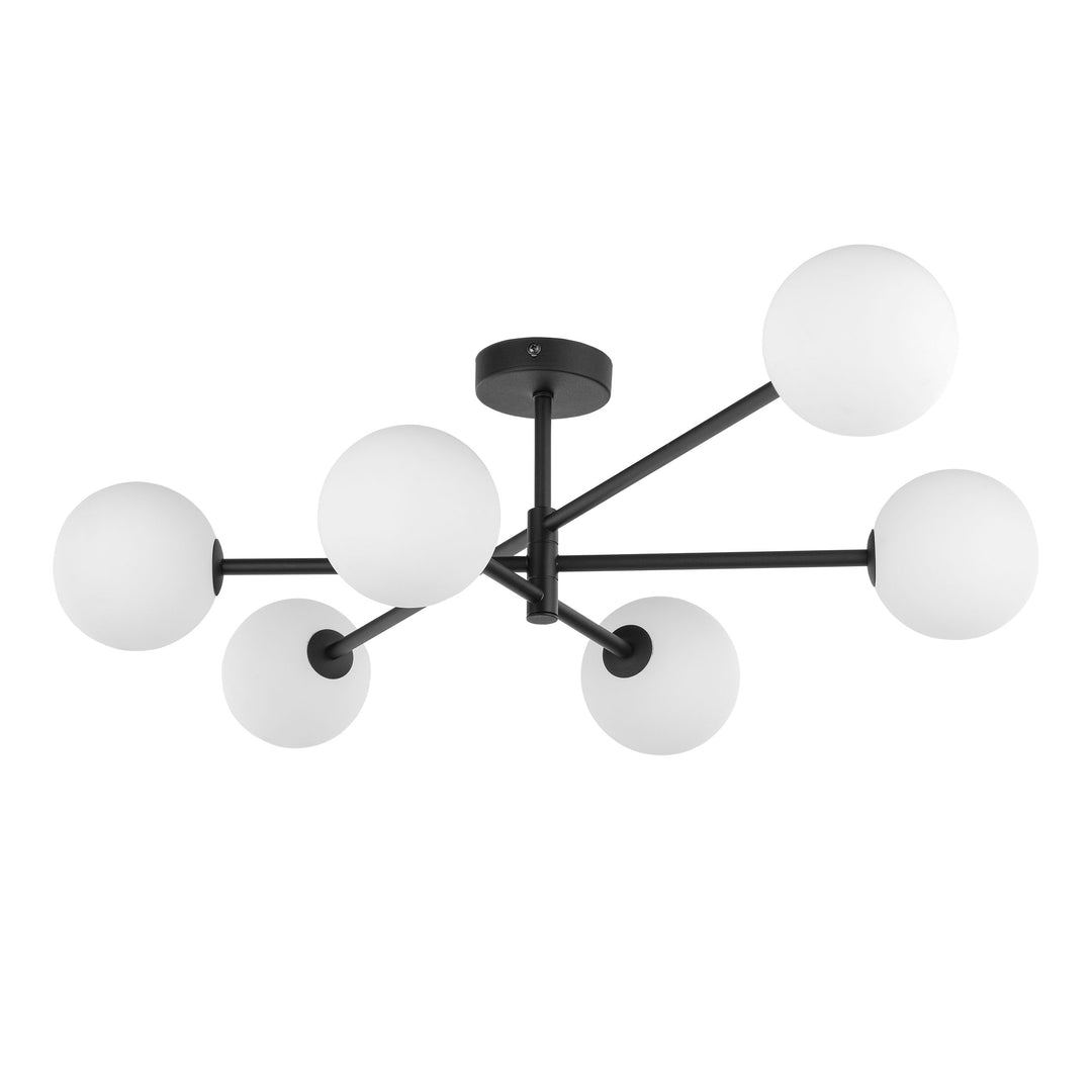 TK Sarius loftlampe m. 6 skærme hvid glas og sort metal