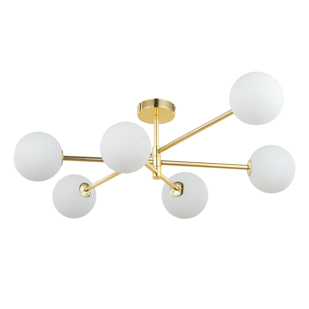 Produktbillede af TK Sarius loftlampe m. 6 skærme hvid glas og guld metal i premium kvalitet