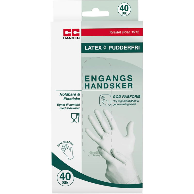 Produktbillede af Engangshandsker Latex 40 Stk. Cc Hansen på tilbud i premium kvalitet