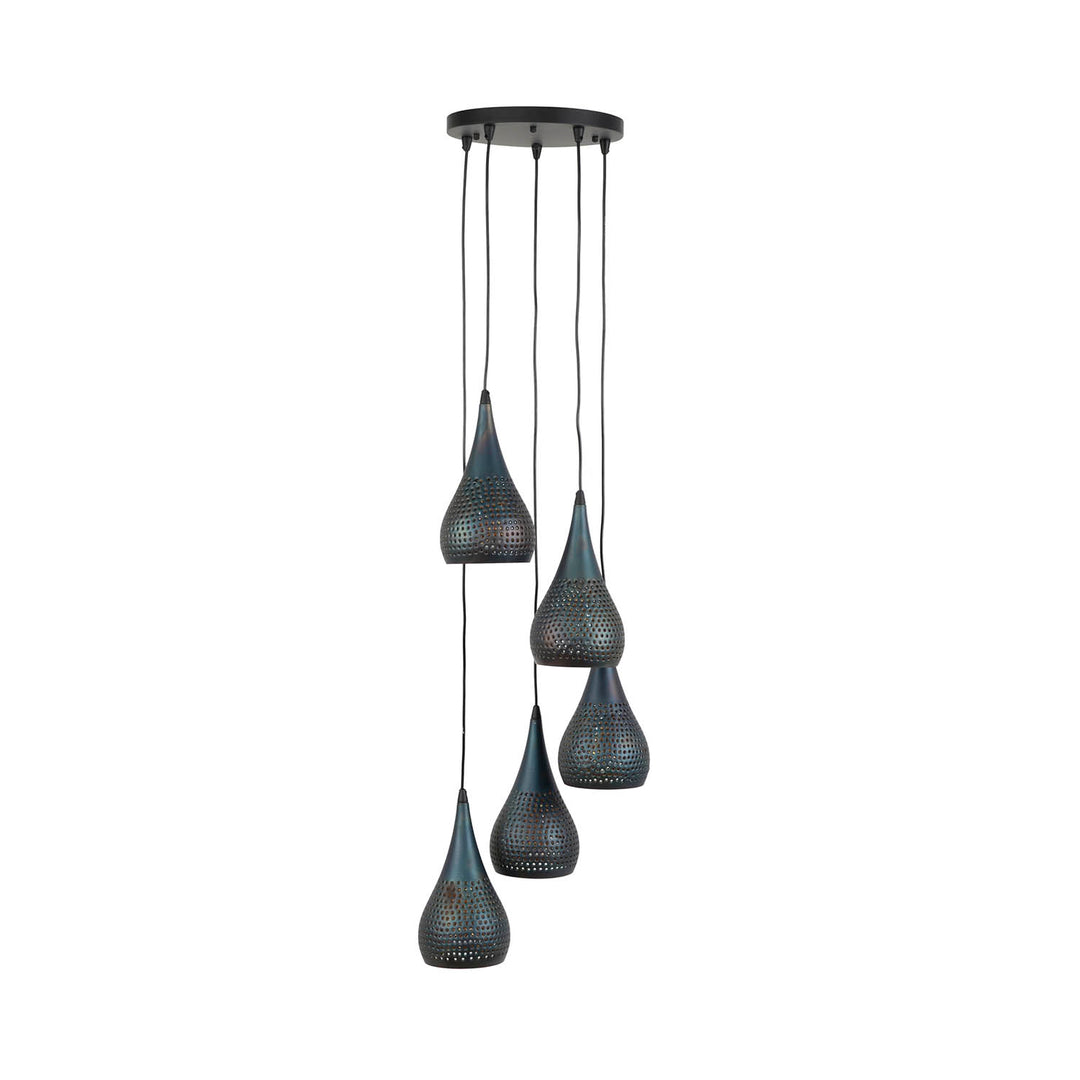 FURBO loftlampe m. 5 skærme sort brun metal