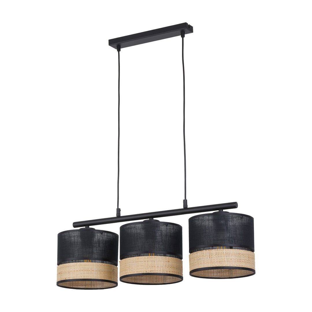 TK Paglia loftlampe m. 3 skærme sort stof og natur flet