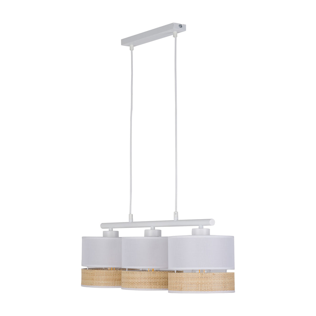 TK Paglia loftlampe m. 3 skærme hvid stof og natur flet