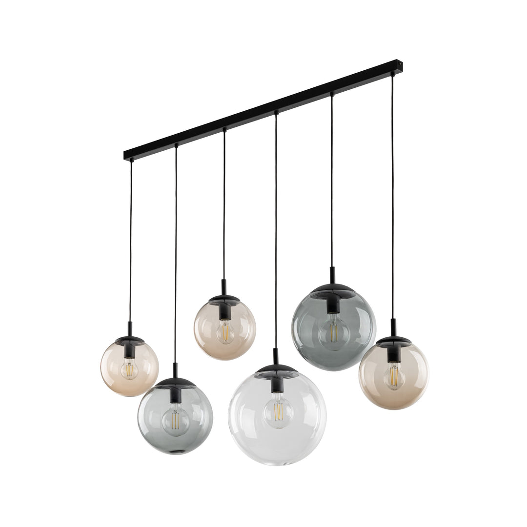 TK Esme loftlampe m. 6 skærme multifarvet glas og sort metal