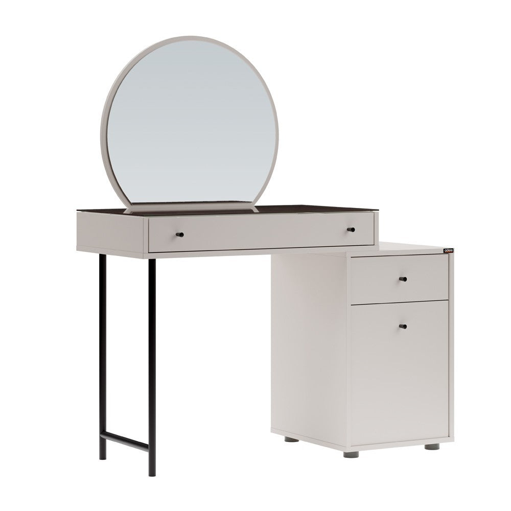 NORDVÄRK Tmu-712-Vv-1 makeup bord m. spejl 1 låge 1 hylde 2 skuffer glas og melamin 108x47