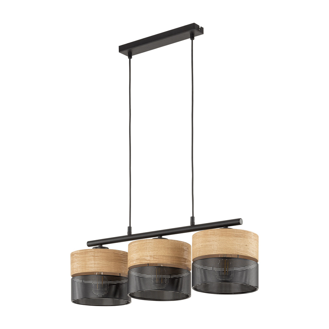 TK Nicol loftlampe m. 3 skærme natur finér og sort PVC-folie/metal