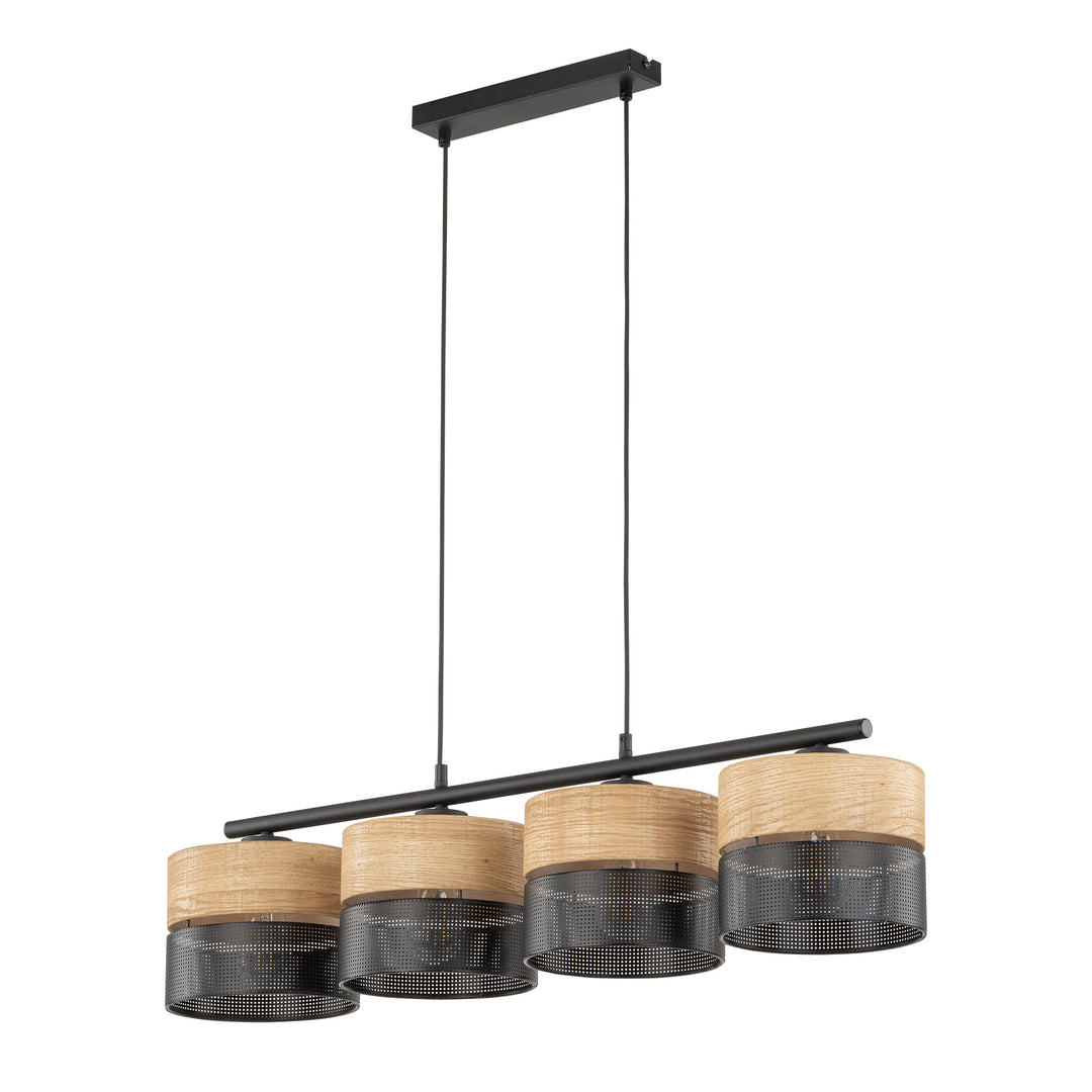 Produktbillede af TK Nicol loftlampe m. 4 skærme natur finér og sort PVC-folie/metal i premium kvalitet