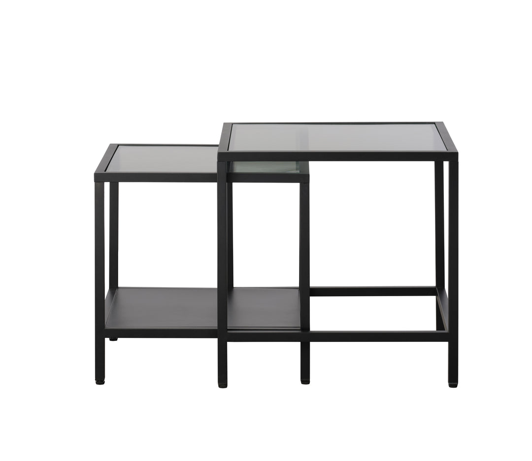 Produktbillede af Bronco sidebord m. 1 hylde riflet glas og sort metal 50-45x50-45 i premium kvalitet
