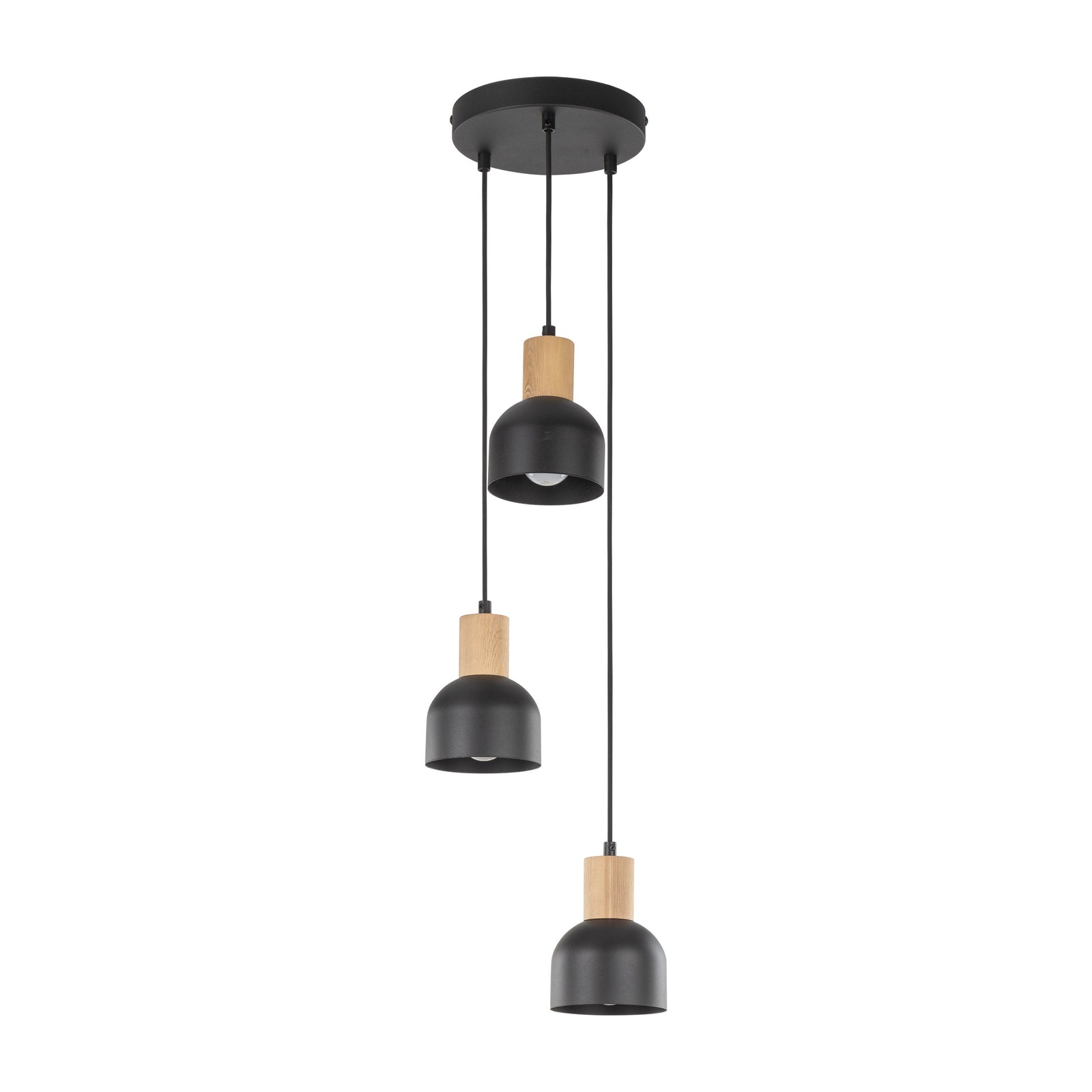 Produktbillede af TK Cairo loftlampe m. 3 skærme natur træ og sort metal i premium kvalitet