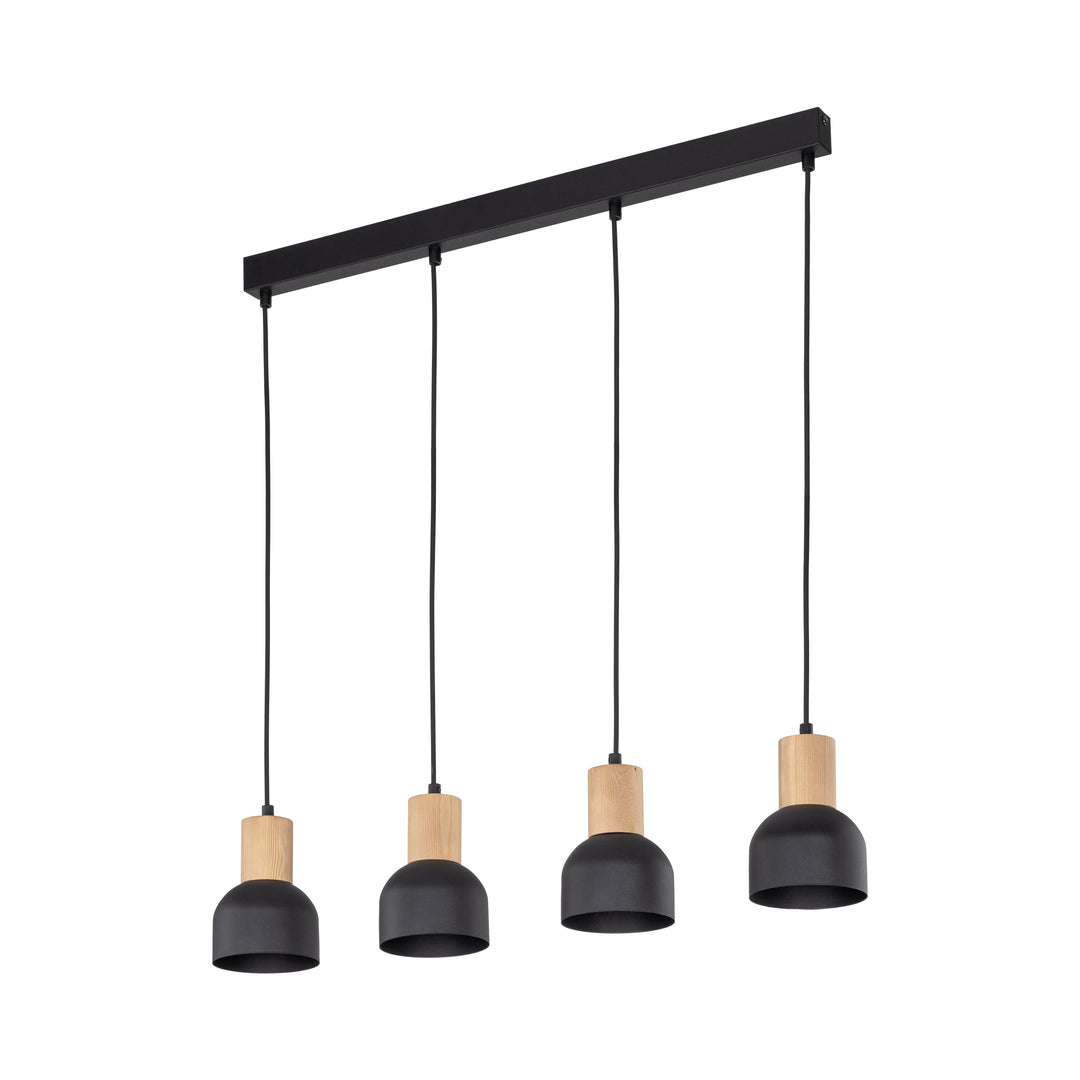 TK Cairo loftlampe m. 4 skærme natur træ og sort metal