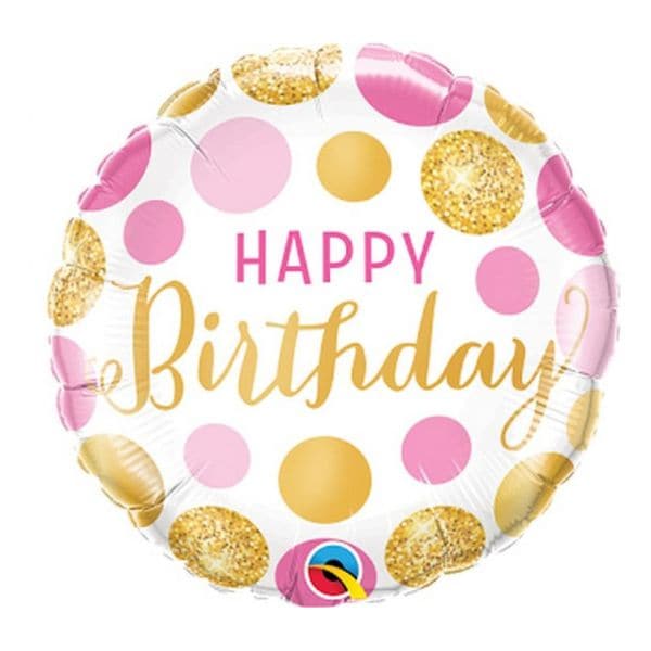 Folieballoner 45,7cm "Happy Birthday Pink & Gold Dots" ❤ Kæmpe udvalg i Godan ❤ Billig fragt og hurtig levering 2 - 5 hverdage - Varenummer: BAR-774180 / Ean: på lager - Udsalg på Fest | Sæson Fester | Fødselsdag Spar op til 56% - Over 1150 kendte brands på udsalg