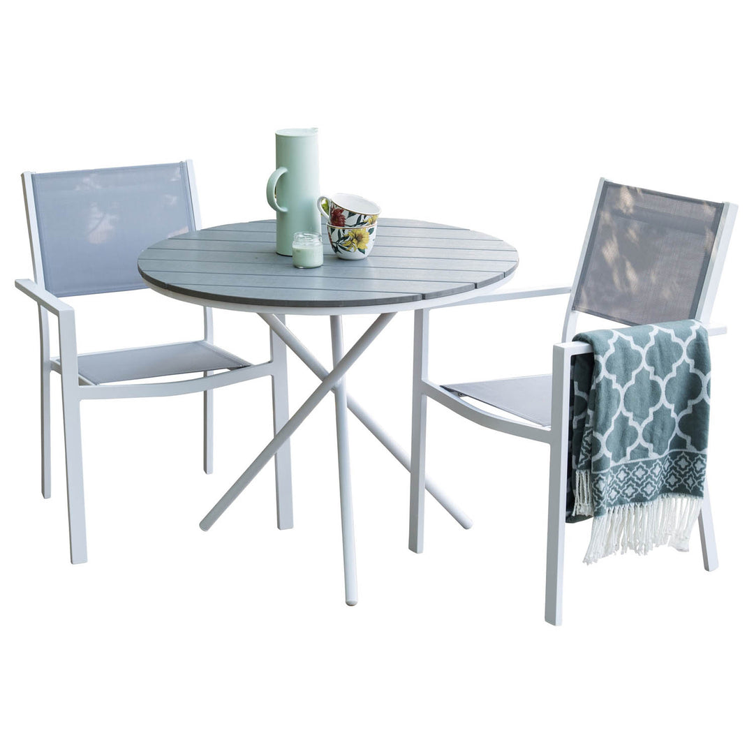 VENTURE DESIGN havesæt m. Parma bord Ø90 og 2 Copacabana stole m. armlæn grå aintwood/textilene