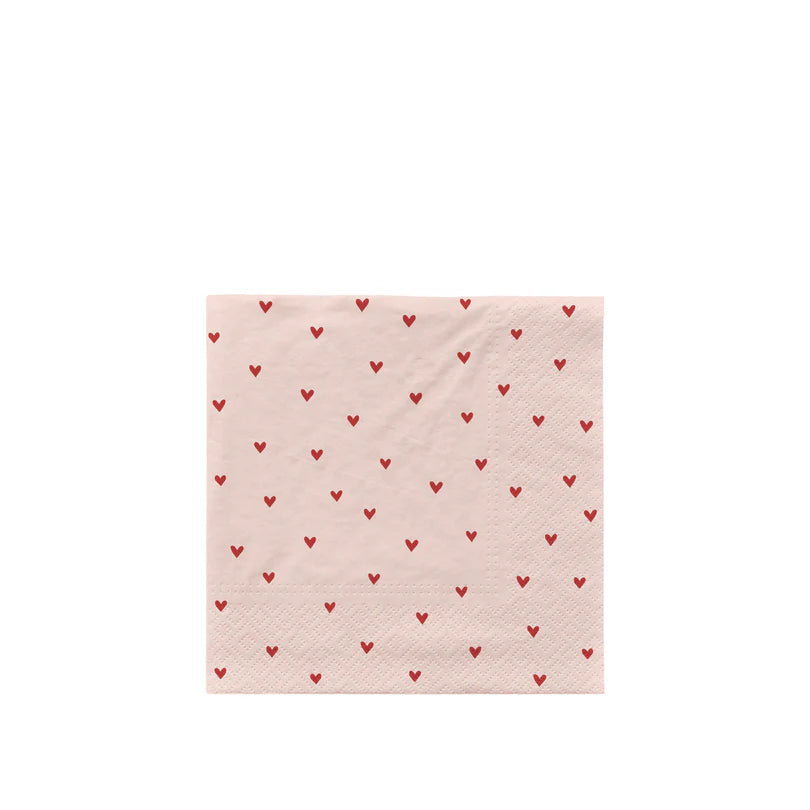 BROSTE COPENHAGEN Amor papirserviet kvadratisk lyserød og rød papir 33x33