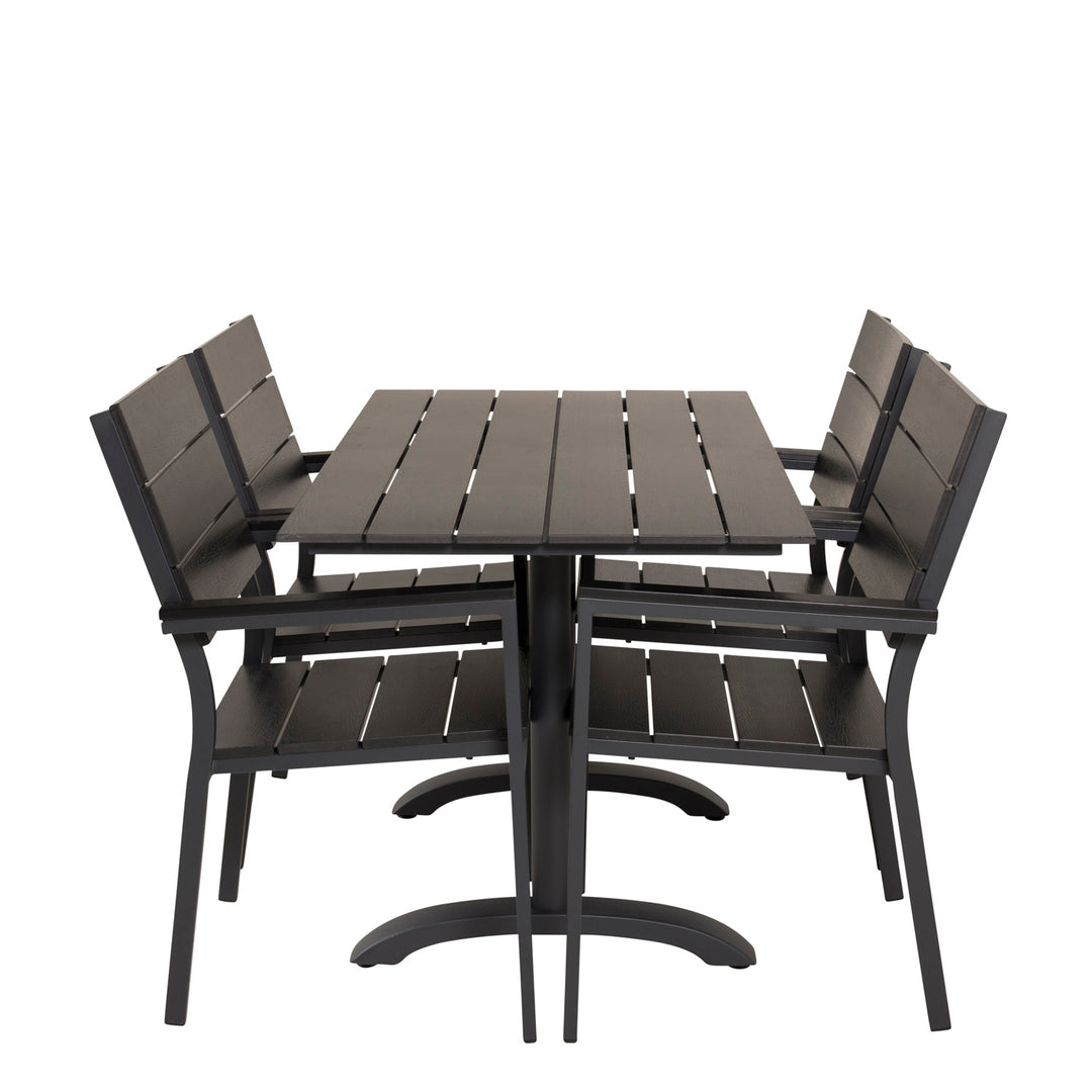 VENTURE DESIGN havesæt m. Denver bord 120x70 og 4 Levels stole m. armlæn sort aintwood/alu