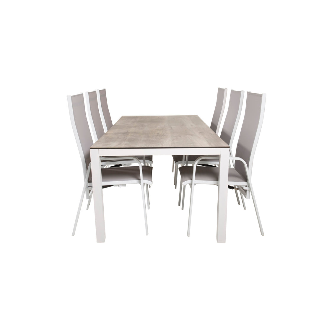 VENTURE DESIGN havesæt m. Llama bord 205x100 og 6 Copacabana Recliner stole laminat/alu