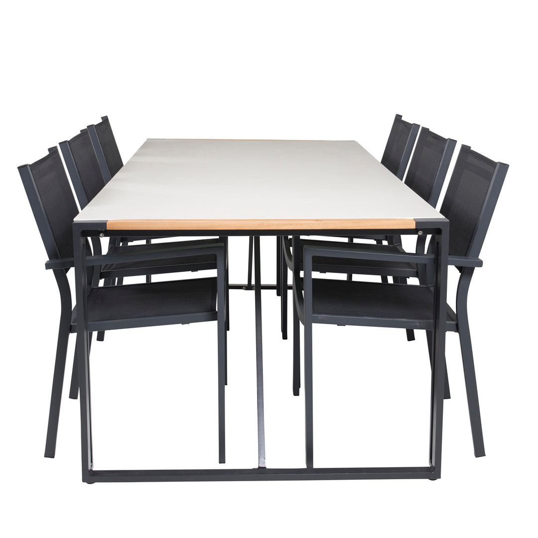VENTURE DESIGN havesæt m. Texas bord 200x100 og 6 Copacabana stole m. armlæn teak/alu