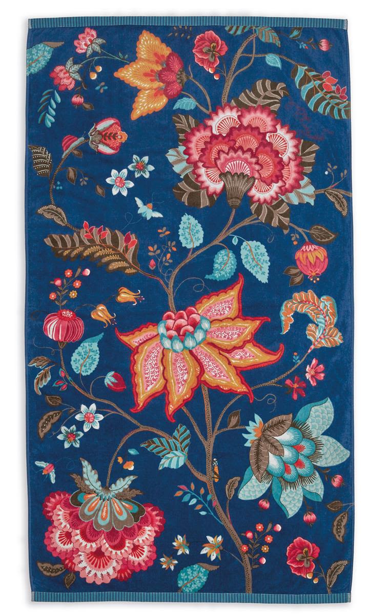 Produktbillede af Pip Studio Flowers beach towel Dark Blue på tilbud i høj kvalitet