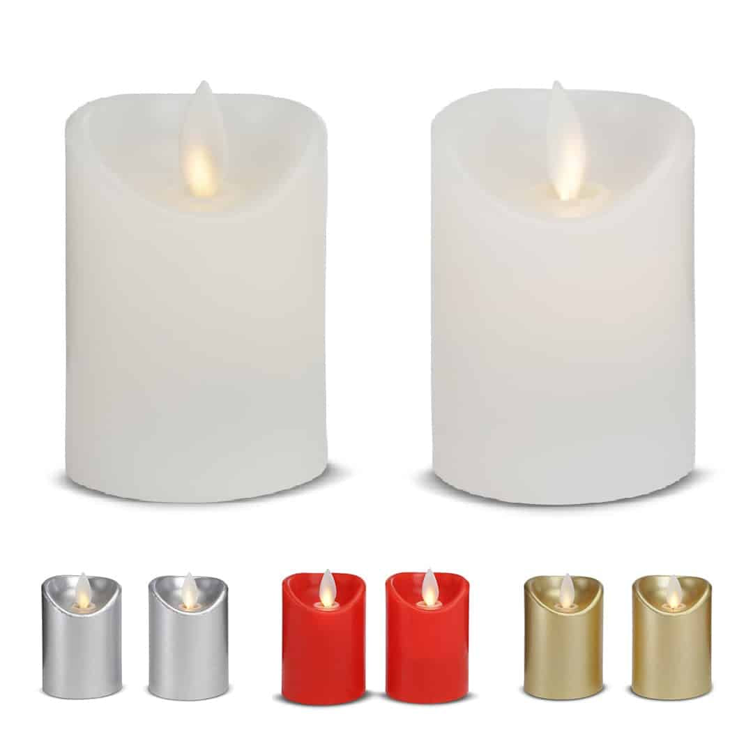 Produktbillede af Køb LED stearinlys 2 stk. 7 cm m/3D flamme (flere farver) Guld på tilbud