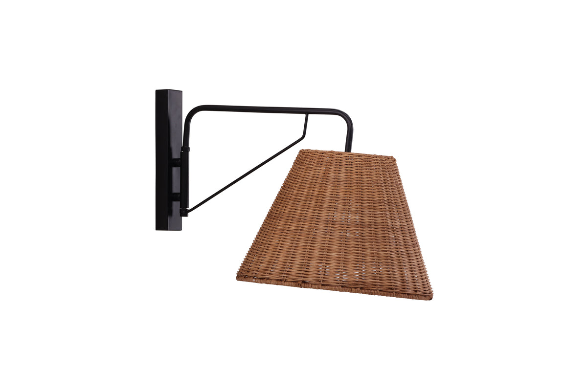Produktbillede af VIND COLLECTION Stala væglampe natur rattan og sort jern i premium kvalitet