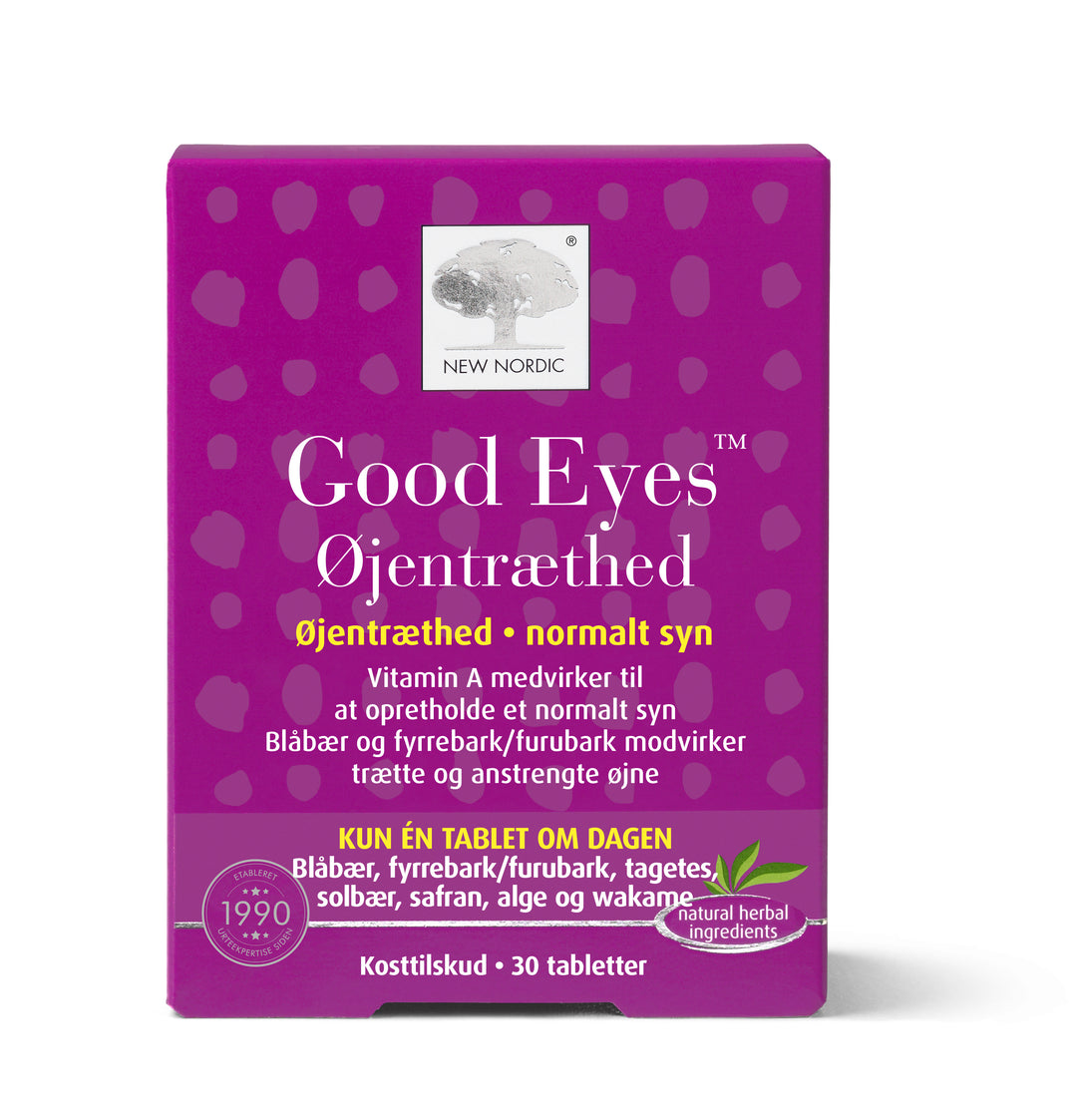 Detaljeret produktbillede af New Nordic Good Eyes Øjentræthed 30 tabl. på tilbud