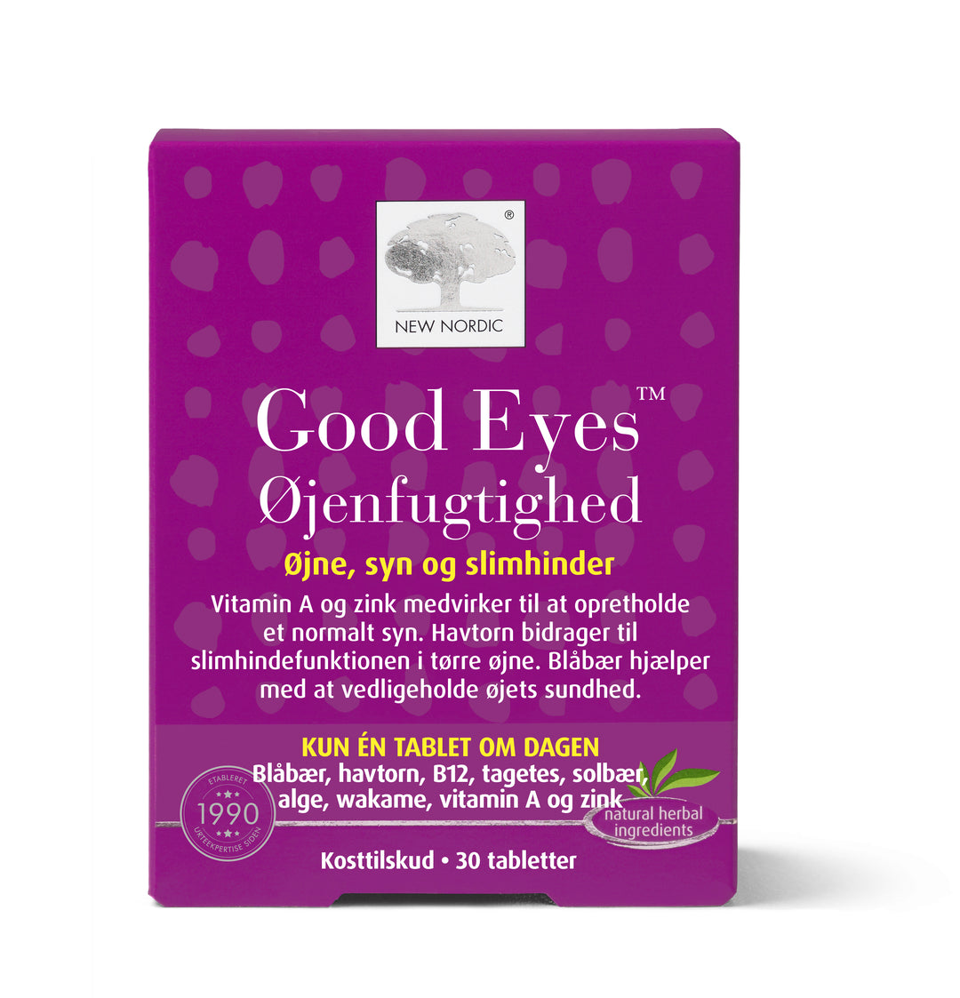 Detaljeret produktbillede af New Nordic Good Eyes Øjenfugtighed 30 tabl. på tilbud