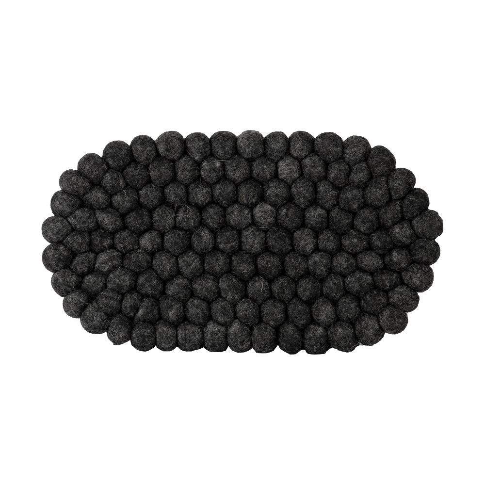 Holmen DAKOTA oval bordskåner af mørkegrå uldkugler, 33x18 cm